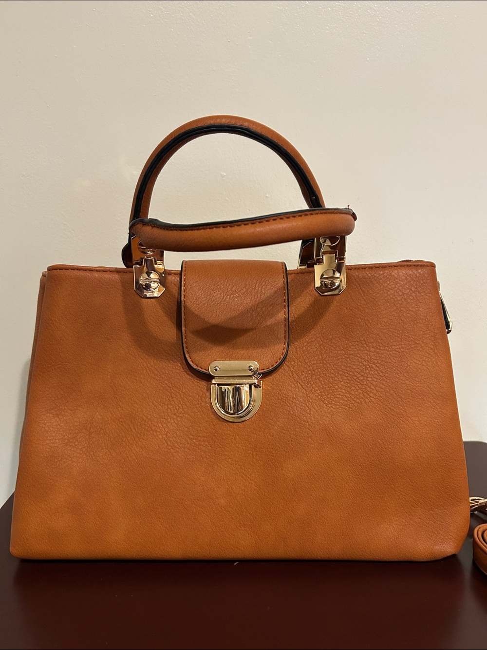Classic Tan Top-Handle Women's Satchel with Gold Hardware